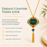 Verdant Majesty: Cold Enamel Filigree Necklace – Dark Green Jade-Style Medallion with Golden Tassel