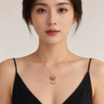 Azure Koi Lotus Bloom: Cold Enamel Filigree Necklace - Ornate Koi Fish & Lotus with Faux White Jade Teardrop - Detail 3