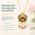 Azure Koi Lotus Bloom: Cold Enamel Filigree Necklace - Ornate Koi Fish & Lotus with Faux White Jade Teardrop - Detail 2