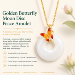 Amber Flutter Serenity: Minimalist White Jade-Style Necklace - Round "Ping'an" Donut with Orange Enamel Butterfly - Detail 2