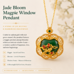 Verdant Magpie: Cold Enamel Filigree Necklace – Begonia Lattice Medallion with Bird and Plum Blossom