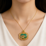 Verdant Magpie: Cold Enamel Filigree Necklace – Begonia Lattice Medallion with Bird and Plum Blossom