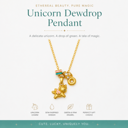 Golden Whimsy Unicorn: Playful Gold-Plated Charm Necklace – Cute Unicorn with Pink Enamel & Zircon Accents