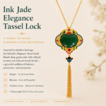 Verdant Majesty: Cold Enamel Filigree Necklace – Dark Green Medallion with Cascading Gold Tassels