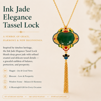 Verdant Majesty: Cold Enamel Filigree Necklace – Dark Green Medallion with Cascading Gold Tassels