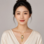 Azure Cloud Medallion: Cold Enamel Filigree Necklace – Oval White Jade with Geometric Frames and Cascading Tassels