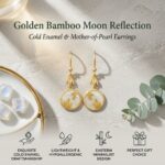 Golden Bamboo Moon: Elegant Matte Gold & Mother of Pearl Earrings – Minimalist Botanical Zen Drops