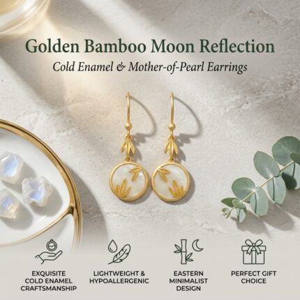 Golden Bamboo Moon: Elegant Matte Gold & Mother of Pearl Earrings – Minimalist Botanical Zen Drops