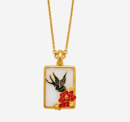 Azure Swallow Enamel Necklace product photo