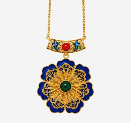 Azure Bloom Enamel Medallion Necklace product photo