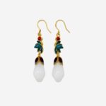 Teal Petal Enamel Jade Earrings product photo