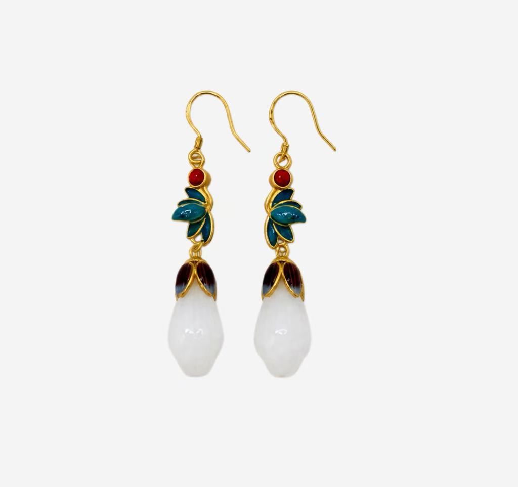 d8ecf8578c18b4d0d8d15b716083debd Teal Petal Enamel Jade Earrings product photo