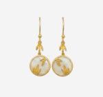 Golden Bamboo Moon Earrings in matte gold with mother of pearl inlay and bamboo leaf design