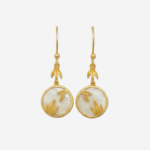 Golden Bamboo Moon Earrings in matte gold with mother of pearl inlay and bamboo leaf design