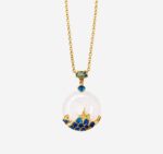 Azure Horizon Ping'an Kou Necklace with blue cold enamel wave motif and faux white jade medallion