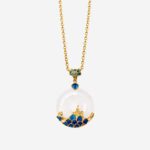 Azure Horizon Ping'an Kou Necklace with blue cold enamel wave motif and faux white jade medallion