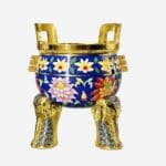 Auspicious Elephant Lotus Ding Censer in heritage-inspired blue Cloisonné Enamel with gold elephant legs