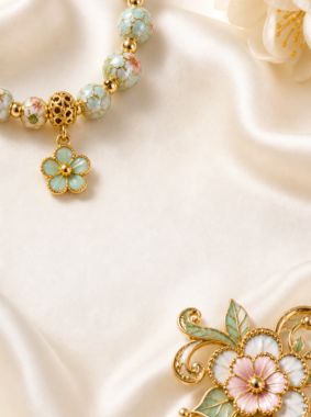 Chinese enamel jewelry beads on ivory silk for China Artisan Market