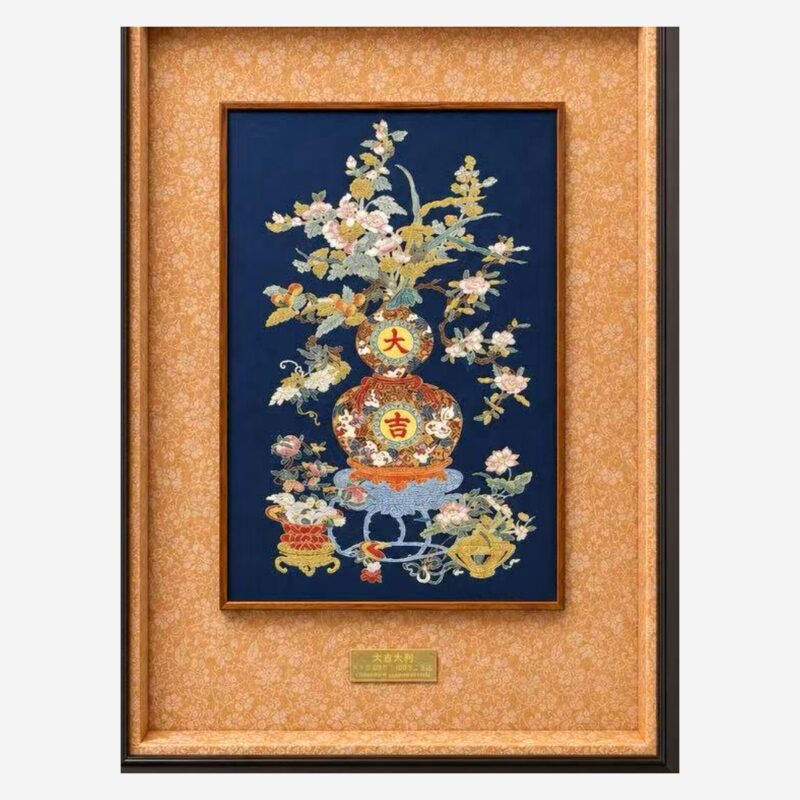 Chinese aroma brocade gourd silk wall art detail view