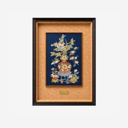 Chinese aroma brocade gourd framed silk wall art full view
