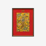 Framed Chinese silk brocade phoenix wall art with red mat