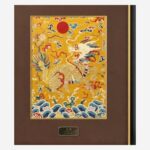 Detail of yellow auspicious qilin Chinese silk brocade artwork