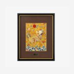 Auspicious qilin Chinese silk brocade framed wall art in yellow