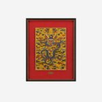 Chinese Dragon Brocade glass framed silk wall art full view