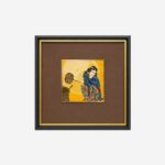 Framed Chinese silk brocade court lady wall art with fan motif