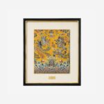Dragon and phoenix Chinese silk brocade framed wall art on gold ground