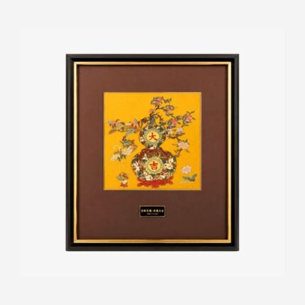 Great Fortune gourd Chinese silk brocade framed wall art