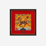 Framed Yunjin brocade horse artwork with red mat and black frame