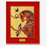 Detail of horse and magpies Chinese silk brocade artwork