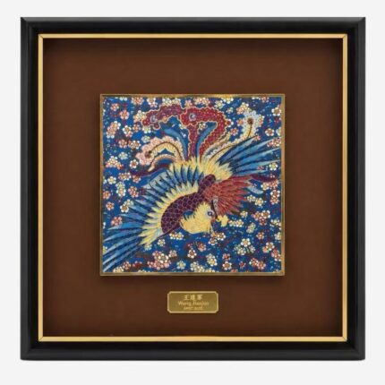 Phoenix Arrives Chinese silk brocade wall art detail view